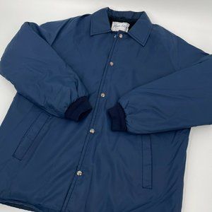 Vintage Mens Store Navy Blue Sherpa Pile Lined Snap Button Jacket Sz L Tall USA